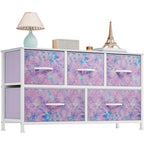 YITAHOME Wide Storage Tower with 5 Drawers - Fabric Dresser, Organizer Unit for Bedroom, Living Room, Closets - Sturdy Steel Frame, Easy Pull Fabric Bins & Wooden Top - color: Tie Purple, style: 5-Drawer