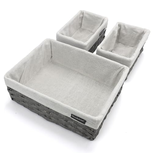 Brookstone Wicker Shelf Storage Basket Decorative Shelf Bin, bathroom organizers and storage, Boho Living Room Decor, Spring Storage 2026-3 Piece Set - color: Grey Three Pack