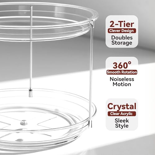 2 Tier Lazy Susan Turntable Organizer 9.25'' Rotating Spice Rack Organization, 1 Pack - size: 1 PACK Transparent
