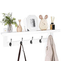 SMIBUY Coat Hooks with Shelf Wall-Mounted, 29.2 Inch Entryway Coat Rack for Wall, Bamboo Hanging Shelf with 5 Double Metal Hooks for Bathroom, Bedroom, Kitchen, Living Room (White + Black) - color: White + Black