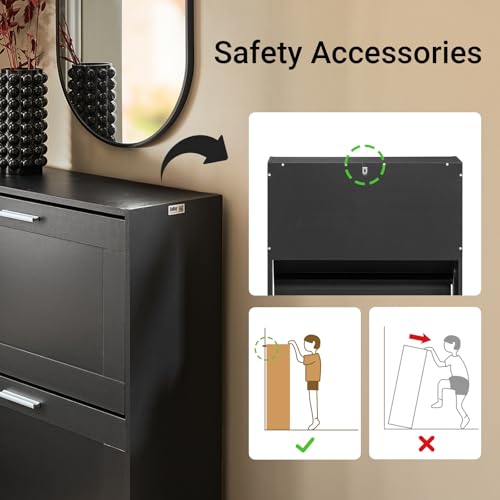 Haotian Shoe Cabinet Storage for Entryway, Narrow Shoe Cabinet with Two Flip Drawers to Save Space, Shoe Rack Cabinet for Front Door Entrance Hallway (Black) - color: Black, size: 2-Drawers
