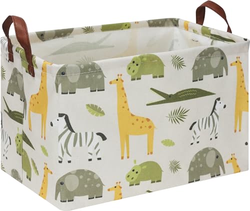 NTAOHAMPER Rectangular Green Storage Basket,Collapsible Gift Basket with Handles,Kids Toys/Books Box,Room Decor(Green Animal) - color: Green Animal