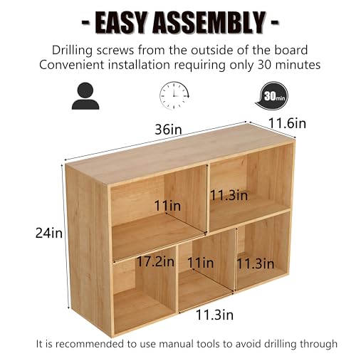 Wooden 5 Cube Storage Organizer with Closed Back Panel,White Cube Shelf Cubby Storage Organizer with Compartments for Living,Bookshelf, Easy to Install (Oak, 5 Cube-11in) - color: Oak, size: 5 Cube-11in