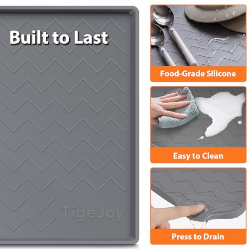 TigeJoy 34" x 22" Under Sink Mats for Kitchen Waterproof, Leak-Proof Silicone Mat Sink Protector and Cabinet Liner, Kitchen Essentials Organizer and Storage, Boot or Shoe Tray, Pet Feeding Mat - color: Dark Gray, size: 22"W x 34"L