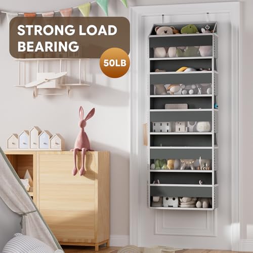 Simple Trending Over The Door Organizer, 5 Large Pockets and 10 Mesh Side Pockets with Clear Window for Bedroom, Bathroom, Pantry and Nursery, Dark Grey