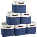 FinishingBo Cube Storage Baskets 6 Pack, 11x11 inch Cube Storage Bins with Leather Handles for Shelf Closet (White/ Blue) - color: White/ Blue