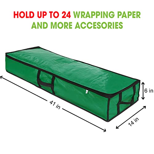 ProPik Wrapping Paper Storage Containers | Gift Wrap Organizer Under Bed 41”x14”x6” Fits 18-24 Rolls Fit Up to 40” Long Roll Wrap Storage Box Holder with Pockets for Ribbon Bows Etc (Green) - color: Green