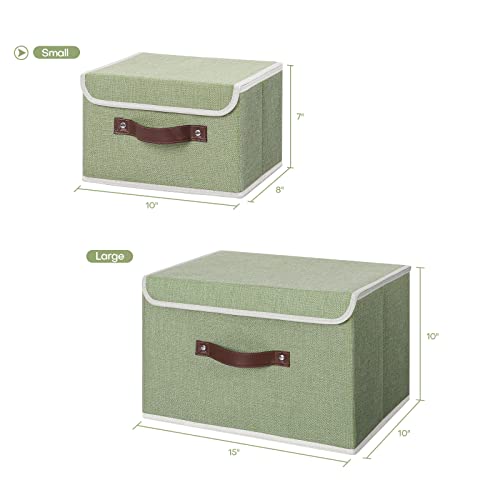 ANMINY Storage Bin with Lid Storage Boxes with PU Leather Handles PP Plastic Board Decorative Foldable Lidded Cotton Linen Fabric Home Cubes Baskets Closet Organizer Container - Green, Small Size - color: Mint Green, size: Small (Pack of 1)