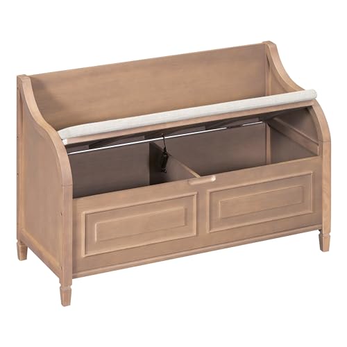 Knocbel Rustic Entry Storage Bench with Hidden Compartments and Removable Cushion, Wooden Entryway Hallway Foyer Shoe Bench Bedroom End of Bed Bench, 250lbs Weight Capacity (Brown) - color: Brown