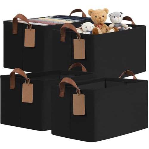 CHICVITA 4 Pack Large Storage Baskets for Shelves, Collapsible Shelf Baskets for Organizing, Fabric Closet Organizers and Storage Bins with Metal Frame, 16.8" x 11" x 9.8", Black - color: Black, size: 30L (16.8"L x 11"W x 9.8"H)