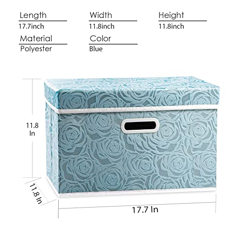 PRANDOM Larger Collapsible Storage Cubes with Lids Fabric Decorative Storage Bins Boxes Organizer Containers Baskets with Cover Handles for Bedroom Closet Living Room Blue 17.7x11.8x11.8 Inch 3 Pack - color: Blue, size: Large(3-Pack)