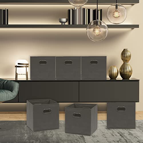 Simple Houseware Foldable Cube Storage Bins with Handles, 11-Inch, Dark Gray, 6-Pack, Fabric Cubes Organizer for Closet or Shelves - color: Dark Grey