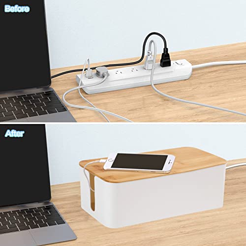 Cable Management Box Organizer, Set of 3 Bamboo Lid Storage Wires Holder to Cover Hide Surge Protector, Power Strips & Cords- with 5 Cables Fastening Tapes for Home, Office, Desk, PC, TV, USB Hub - size: 3 Pack (XL+L+M)