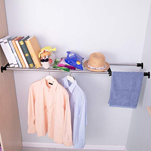 BAOYOUNI Adjustable Closet Shelf Expandable Shelves Tension Rod Hanger Space Saving Storage Rack Organizer Divider for Wardrobe, Cupboard, Kitchen, Bathroom Use, Black, 2 Pack - color: Black, 2pcs (2-bar Telescopic), size: Recommended Use Length: (46.06-7