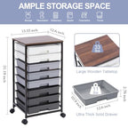 SYKIARIOL Rolling Cart with Drawers,Utility Cart With 8 Drawers and Wooden Tabletop for Living Room,Classroom,Bedroom,Bathroom,Dorm,Office,Dark Grey - color: Gray