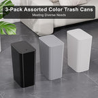 N. NETDOT 3 Pack 10L/2.6 Gal Bathroom Trash Can with Lid, Trash Bin with Press Lid, Small Trash Can/Slim Garbage Cans/Waste Basket for Bathroom,Kitchen,Office,Bedroom - Black,Gray,Off White - color: Black-Gray-Off White