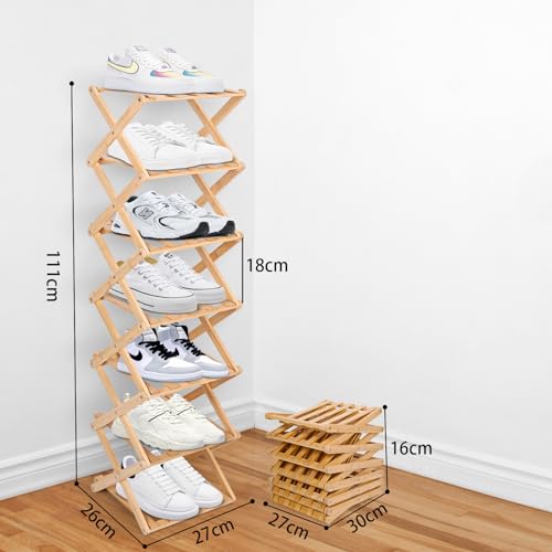 Vertical Narrow Shoe Rack, 7 Tier Portable Folding Shoe Storage Rack, Without Installation Free Standing Shoe Rack for Corridors, Bedrooms Living Room Corner and Small Spaces (7 Tier) - size: 7 Tier