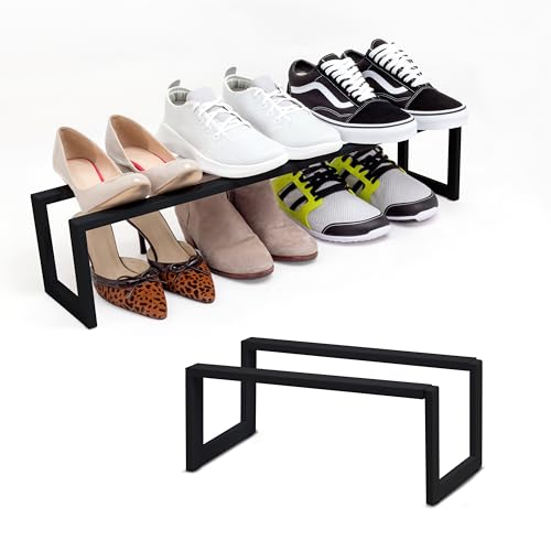 QUALIAZERO Expandable Shoe Rack Organizer for Closets, Entryways, Hallways, Bedrooms, Living Rooms, Kitchens, Bathrooms, Laundry Rooms (Onyx Shadow, 2 Pack) - color: Onyx Shadow, size: 2 PACK