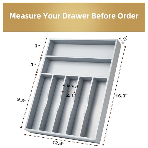 Besilord Silverware Organizer 13 Inch Gray Bamboo Kitchen Drawer Organizer 7 Slots Utensil Organizer Silverware Holder Cutlery Organizer Flatware Tray (Large) - color: Gray, size: 7 Slots