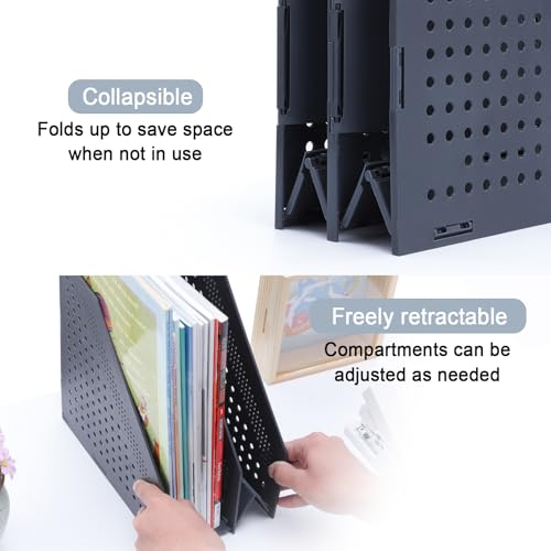 FRETONBA Collapsible Magazine File Holder with 2 Vertical Compartments Foldable Binder Holder for Desk Binder Storage Organizer Plastic Magazine Holders for Shelf, Dark Gray - color: Dark Gray, size: 2 Compartments - 1Pcs