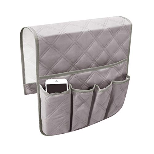 Couch Sofa Armrest Organiser Arm Chair Caddy Bedside Storage Pocket with 6 Pockets TV Remote Holder Bed Storage Pocket Bag for Cellphone Tablet Notepad Book Magazines DVD Glasses - color: #D Grey (Polyester)