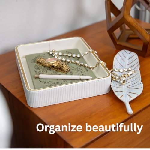 Perfume Tray Valet Tray Night Stand Bedside Organizer| Perfume Organizer Catchall| Perfume Trays for Dresser Vanity Tray for Dresser Countertop| Perfume Holder| Nightstand Organizer Women - color: White 1 Pack, size: 8" x 11" x 1.8"