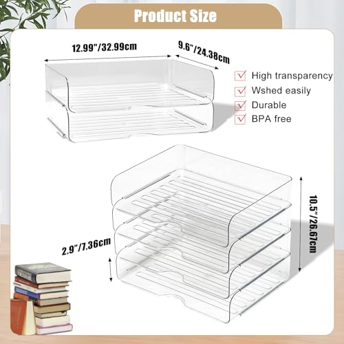 Clear Stackable Paper Trays 4 Pack, PET Letter Tray Desk Organizer, Desktop Organizers and Storage for Books, Magazines, Folders, A4 Size File Paper, Office Supplies - color: Clear, size: 4 Count (Pack of 1)