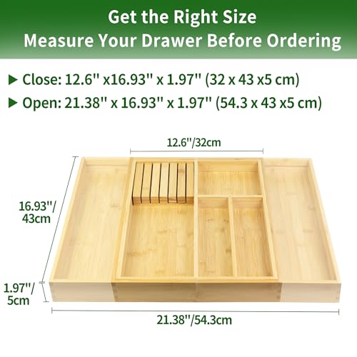 VaeFae Bamboo Kitchen Drawer Organizer, Utensil Tray with Multiple Compartments, Cutlery and Silverware Storage - color: Natural, size: Small - Non-expandable without Block