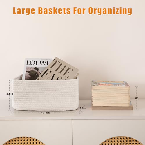 OIAHOMY 4 Pack Storage Baskets for Organizing, Small Bins for Shelves, Cute Decorative Storage Bins, Organizer Baskets for Gifts Empty, 13.8''Lx9.8''Wx5.5''H, White - color: White, size: 13.8"*9.8"*5.5"