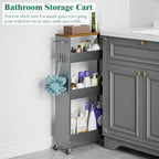 XYZLVSI Slim Storage Cart, 4 Tier Rolling Kitchen Cart on Wheels for Small Space, Narrow Laundry Bathroom Organizers Mobile Shelving Unit Metal Utility Cart with Handle, 5.9in Width, Gray - size: 5.9IN-Gray