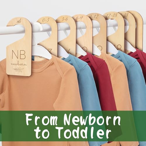 Wooden Baby Closet Dividers - 8 Pcs Double-Sided Design for Newborn Nursery Room Wardrobe Storage by Months Size - Perfect Toddler Clothes Organizer (Olive-1) - color: Olive-1