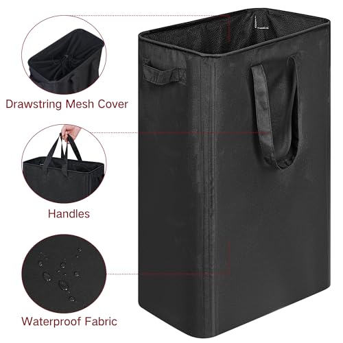 efluky Slim Laundry Basket, Narrow Laundry Hamper with Handles, Collapsible Dirty Clothes Hamper, Tall Laundry Bin for Laundry Room, Dorm and Bedroom, 19.8 Gallon(75L) Black (Pack of 2) - color: Black, size: 75L without Lid (Pack of 2)