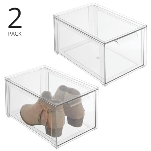 mDesign Plastic Closet Organizer Bin w/Pull Out Drawer - Stackable Storage for Closet - Organization for Shoes, Clothes, Bags, Totes, Small Linens, and More - Lumiere Collection - 2 Pack - Clear - size: 8 x 12 x 6 (Pack of 2)