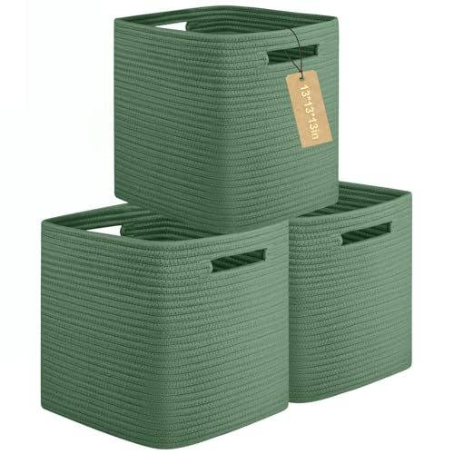 OIAHOMY Storage Cubes, 13 Inch Cube Storage Organizer, Collapsible Storage Bins, Baskets for Organizing, Storage Bins for Shelves-Green, 3-PACK - color: Green, size: 3Pcs-13*13*13inch