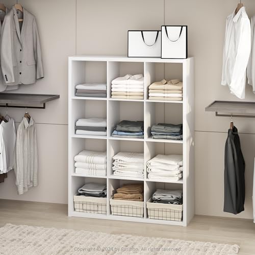 Furinno Cubic Closet Organizers and Storage, 12-Cube Closet Organizer, Open Shelf Closet Storage, Extra Thick Frame for Wardrobe, Bedroom, Living Room, White - color: White, size: 12-Cube
