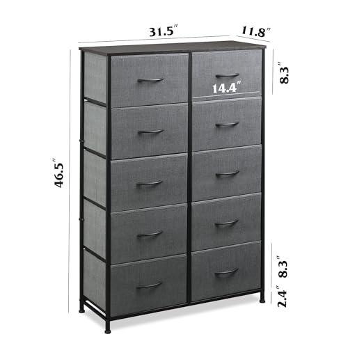 WLIVE Tall Dresser for Bedroom with 10 Drawers, Chest of Drawers, Grey Dresser for Closet, Hallway, Living Room, Entryway, Dark Grey - color: Dark Grey
