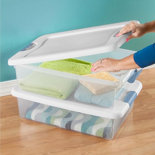 Sterilite 6-Pack Latching Box, Under Bed Storage Bins with Lids, Clear Plastic, 32 Quart - Heavy-Duty Organizing Containers for Closet, Bathroom, and Office - size: 32 Quart, style: 6 Pack