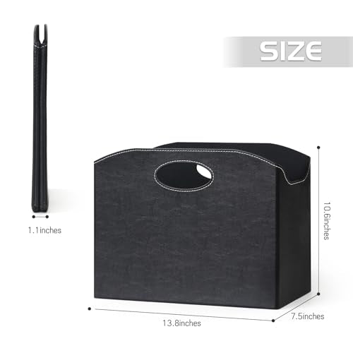 EZDeco Magazine Holder Foldable Magazine Rack Floor PU Leather File Holder Newspaper Book Storage Magazine Basket Document File Folder Organizer for Office Home (Black) - color: Black