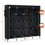 CASAMAYA Portable Closet, 66.9 Inch Large Capacity Wardrobe Closet with Cover, Clothes Storage Organizer with Shelves and 4 Hanging Rods, Easy to Assembly, Black PCT204B01 - size: 66.9"L x 17.7"W x 70.9"H