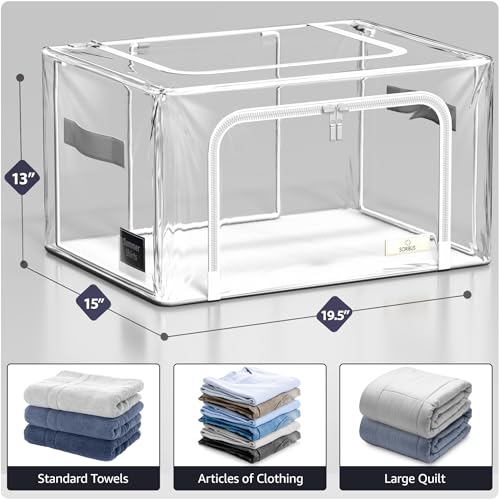 Sorbus Storage Bins with Metal Frame - Stackable & Foldable Clothes Organizer Bags - Clear Soft Plastic Storage Containers (2 Pack, Medium) - size: Medium, style: 2 Pack