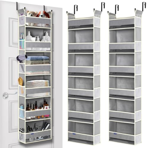 2 Pack Over The Door Hanging Organizer 6-Shelves and 12 Side Pockets, Over The Door Storage for Bathroom and Bedroom, Back of Door Organizers for Baby Products and Kid's Toys(13"x5"x54" Grey) - color: Grey, size: 6-Shelf Over Door Organizer 2 Pack