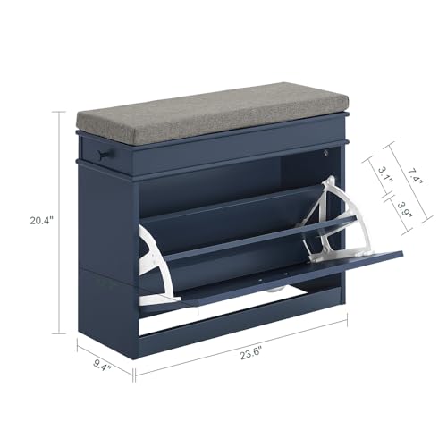 Haotian Small Shoe Storage Bench, Narrow Shoe Cabinet Entryway with 1 Flip-Drawer and Seat Cushion, Mini Shoe Rack Hallway Entrance Mudroom, Navy Blue FSR82-K-B - color: Navy, size: 1 Drawer:24x9.4x20"