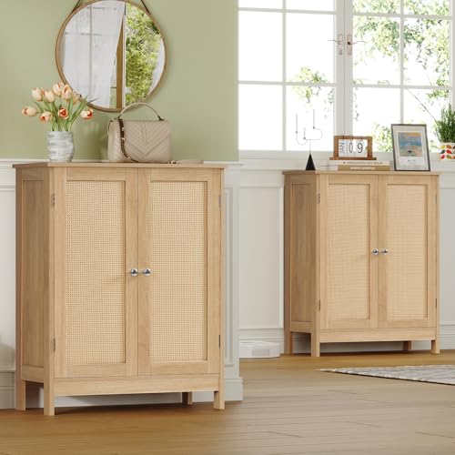 Iwell Storage Cabinet, Rattan Cabinet with Adjustable Shelf, for Living Room, Entryway, Kitchen, Home Office, Nature - color: Natural