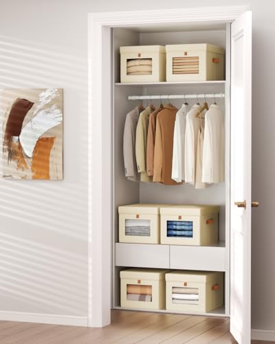 Homsorout Storage Bins with Lid – Closet Organizer with Side Opening and Clear Window, Foldable Stackable Fabric Basket for Clothes Storage, Bedroom, Nursery, Office, 3 Pack, Beige - color: Beige, size: 13.7 Inch-3 Pack