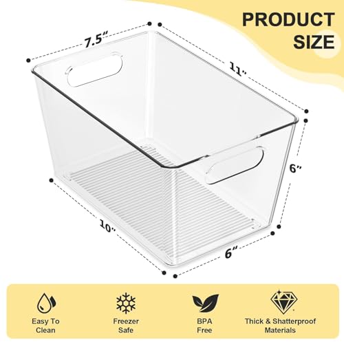 12 Pack Large Clear Plastic Storage Bins, Refrigerator Cabinet Organizers with Handles for Pantry Organization and storage, Perfect for Home Organization, Kitchen, Laundry, Office& Garage - size: 12 Large & 0 Small