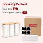 Airtight Glass Storage Canister with Lids, Kitchen Pantry Storage Jar with Labels, Food Storage Container for Sugar Tea Coffee Beans Snacks (2 pack 1.6qt) - size: 2 pack（1.6qt）
