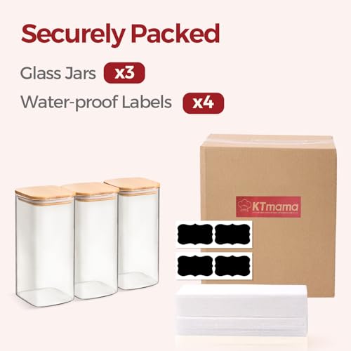 Airtight Glass Storage Canister with Lids, Kitchen Pantry Storage Jar with Labels, Food Storage Container for Sugar Tea Coffee Beans Snacks (2 pack 1.6qt) - size: 2 pack（1.6qt）