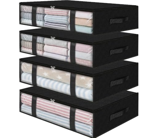 StorageRight Under Bed Storage Bags 4 Pack, 40L Large Clothes & Comforter Storage Containers with Clear Window, Breathable Fabric Organizer for Blankets, Bedding, Seasonal Clothing, Black - color: Black, size: 4 Pack