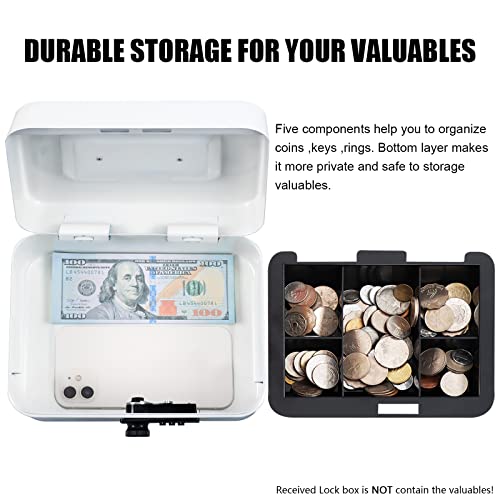 KYODOLED Cash Box with Combination Lock,Safe Metal Box for Money,Storage Lock Box with Money Tray,7.87"x 6.30"x 3.54" White Medium - color: White, size: Medium