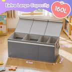 Lewondr 160L Extra Large Toy Storage Organizer with Lid, 40"x16"x16"Collapsible Sturdy Toy box, Toy Chest for Boys Girls, Toybox Storage Bins with 3 Removable Dividers for Living Room, Nursery, Grey